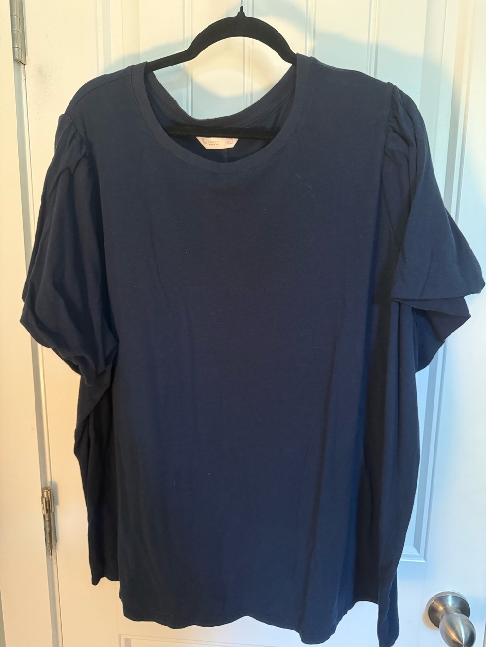 Lauren Conrad Women’s Navy Puff-Sleeve Crewneck Top
